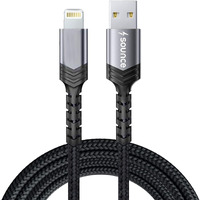 Sounce Nylon Braided USB to Lightning-Fast Charging and Data Sync Cable Compatible with iPhone 14,13, 12,11, X, 8, 7, 6, 5, iPad Air, Pro, Mini 1.5 Meter (Grey)
