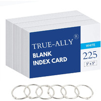 True-Ally unruled Index Flash Cards - 3x5 inch, White, 225 Cards, 200 GSM - with Free Binder Rings for Short Notes, cue Cards, Cheat Sheets, exam, Interview Preparation (3x5 inch Plain - 225 Sheets)