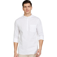 Amazon Brand - Symbol Men's 100% Cotton Regular Fit Casual Shirt (Kurta Placket Style) White L