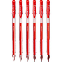 UNI-BALL Signo UM-100 0.7mm Gel Pen | Extremely Quick Drying Ink | Transparent Sleek Body | Smooth Long Lasting Smudge Free Ink | School and Office stationery | Red Ink, Pack of 6