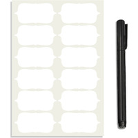 FlyBuy Hub Pack of 84 Pc Waterproof Vinyl Stickers for Mason Jars Glass Bottles, Decals Craft, Kitchen Jar Labels Stickers with Pencil (2.5 Inch x 1.25 Inch) (White)