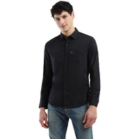 Levis Mens Spread Collar Slim Fit Solid Shirts Black