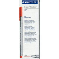 Staedtler 334-2 Triplus Fineliner Tip Pen - Red- Pack of 10