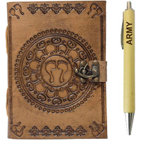 RJKART Handcrafted A5 Leather Cover Embossed C-Lock Writing Diary with Pen Notebook Journal Planner Unruled Smoooth White Paper Sheets 200 Pages Notepad Sketchbook Personal Diaries - 5x7 Inch
