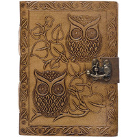 RJKART Leather Owl Embossed C-Lock Diary for Men and Women's (Brown, 5x7 Inch)