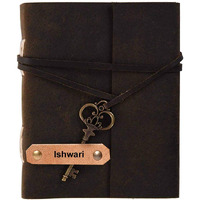 DI-KRAFT Handcrafted Leather On Cover A5 180 GSM White Paper Ishwari Embossed Writing Diary Journal Planner Unruled Notepad Sketchbook Personal Diaries for Men and Women - Brown, 5x7 Inch