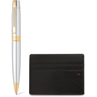 Sheaffer Gift Set 300 Ballpoint Pen with Credit Card Holder Bright Chrome with Gold Trims | Pen Set for Gift
