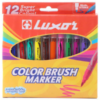 Luxor Color Brush Pen Set - Flexible Brush Tip, Perfect for Calligraphy, Drawing & Coloring (Pack of 12)