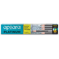 Apsara Platinum Pencils | Hexagonal Body for Strong Grip | Extra Dark | Easy Sharpening |Free Sharpener & Eraser | Non-Toxic | Use for School, College students & office person | Pack of 10 pencils