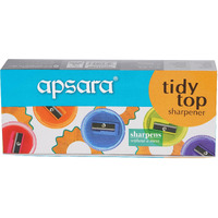 Apsara Tidy Top Sharpener | Round Shape | Mess-Free | Transparent Lid | Comfortable Grip for Easy Holding | Smooth Sharpening | Attractive Colours | Rust Free | Pack of 20 Sharpeners