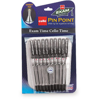 Cello Pinpoint Ball Pen|Pack Of 10|Lubriflow Ink System|Elasto Grip|Lightweight Ball Pen|Pen|Ball Pen|Best Pen For Exam|Black