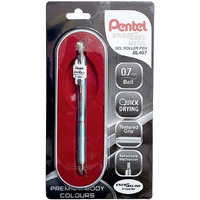 Pentel EnerGel 0.7 MM Roller Gel Pen | Textured Grip With Retractable Mechanism | Classic Design With Silver Metal Body | 1 Pc Blister Pack | Silver Body Blue Ink (BL407Z)