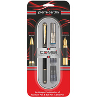Pierre Cardin Premium Combi Pen | Combination of Ball Pen & Fountain Pen | Luxurious Fine Writing Ball Pen, Flawless & Smooth Fountain Pen | 2 x Mini Jumbo Refill & 4 x Cartridges Included | Pack Of 1
