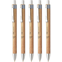 Flair Woody Cliq 0.7mm Retractable Ball Pen | Elegant Pockatable Clip with Attractive Wooden Texture Body | Lightweight and Long-Lasting Ball Pen | Black Ink, Pack of 5
