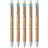 Flair Woody Cliq 0.7mm Retractable Ball Pen | Elegant Pockatable Clip with Attractive Wooden Texture Body | Lightweight and Long-Lasting Ball Pen | Blue Ink, Pack of 5