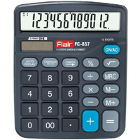 Flair FC-837 Desktop Series Calculator | 12 Digits Calculator | Dual Power with Solar | Auto Replay with Big Display | Square Root Function | Ideal for School, College & Office | Black, Pack of 1