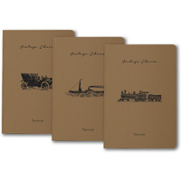 Paperkraft Vintage Series - Brown Kraft With Automotive Theme : 210 Mm X 148 Mm,176 Pages, Unruled, Sewn & Perfect Bound, Pack Of 3