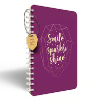 Paperkraft A5 Designer Wiro Hard Bound diaries I Paper Dangler + 3 special inserts I 70 GSM I 168 Ruled Pages| Gemstone Theme (Smile, Sparkle, Shine)
