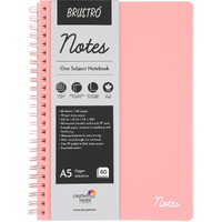 Brustro Notes A5 Size, 1 Subject Ruled Notebook, 80 Sheets / 160 Pages, 70 GSM Ivory Paper, Blush Cover, Wiro Bound Design, Rounded Corners, Micro-Perforated Sheets with One Convenient PP Pocket