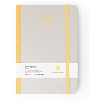 Comma Ecologique  A5 Size  Eco-Friendly Hard Bound Notebook with Elastic Band Closure  192 Pages  80gsm Natural Shade Paper  Recycled Paper Board Cover  (Grey with Yellow)
