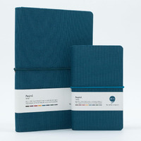 Comma Regina Combo | A5 Size Hard Bound Notebook & A6 Size Hard Bound Pocket Notebook with a Horizontal Elastic Band Closure | 192 Pages | 80gsm Natural Shade Paper | Linen Fabric Cover Material - Peacock Blue