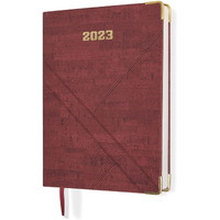 DOODLE 2023 Dated Executive Diary Planner | B5 Size | One-Day-to-a-Page New Year Diary with Metal Corner & Two Bookmarks | 360 pages | PU (Faux Leather) Cover Material (Maroon)