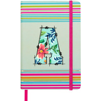 DOODLE Initial A Stripes Theme Premium Hard Bound B6 Notebook Diary|192 Ruled Pages(144 ruled + 48 blank)|4.75 * 7 Inches, 80 GSM Paper, Coloured Elastic Band, Coloured Ribbon