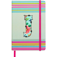 DOODLE Initial J Stripes Theme Premium Hard Bound B6 Notebook Diary|192 Ruled Pages(144 ruled + 48 blank)|4.75 * 7 Inches, 80 GSM Paper, Coloured Elastic Band, Coloured Ribbon