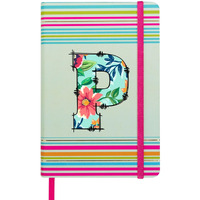 DOODLE Initial P Stripes Theme Premium Hard Bound B6 Notebook Diary|192 Ruled Pages(144 ruled + 48 blank)|4.75 * 7 Inches, 80 GSM Paper, Coloured Elastic Band, Coloured Ribbon