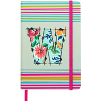 DOODLE Initial W Stripes Theme Premium Hard Bound B6 Notebook Diary|192 Ruled Pages(144 ruled + 48 blank)|4.75 * 7 Inches, 80 GSM Paper, Coloured Elastic Band, Coloured Ribbon