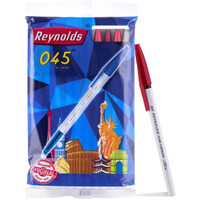 Reynolds 045 Ball Pen SET - 10 RED PENS WITH COMFORTABLE GRIP |RED BALL PENS FOR WRITING | PEN FOR STUDENTS & OFFICE STATIONERY | 0.7 mm TIP SIZE