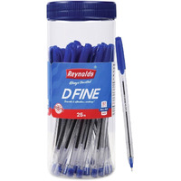 Reynolds DFINE Ball Pen SET - 25 BLUE PENS WITH COMFORTABLE GRIP |BLUE BALL PENS FOR WRITING | PEN FOR STUDENTS & OFFICE STATIONERY | 0.7 mm TIP SIZE