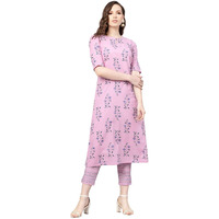 Libas Women's Cotton Printed Regular Fit Kurta Set (6410F_Purple
