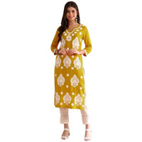 Vaamsi Women's Viscose Rayon Solid Embroidered Straight Kurta (VCK9764_XL_Mustard)