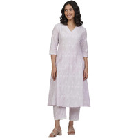 W for Woman Purple Floral Print Cotton Flarred Kurta_24FEW11141-400371_L