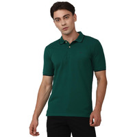 Peter England Men's Snug Fit Solid Polo T-Shirt with Coloured Collar Tipping| Cotton Rich| Premium Pique Weave Olive