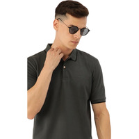 Peter England Men's Snug Fit Solid Polo T-Shirt with Coloured Collar Tipping| Cotton Rich| Premium Pique Weave Medium Grey
