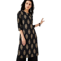 Max Women's Cotton Blend Regular Kurta (SWPKFE24NIBLACK_Black