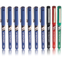 Pilot V5 Roller Fine Ball Pen Pack of 10 (7 Blue, 1 Black, 1 Red, 1 Green)