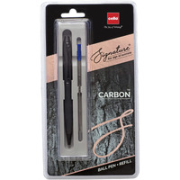 Cello Signature Carbon Ball Pen + Refill Pack | Blue Ink | 1 Ball Pen + 1 Refill | Matte Black Finish | Premium Metal Pen for Gift | Stylish Corporate & New Year Gifts for Men & Women