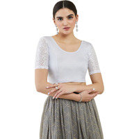 Soch Silver Spandex Princess Cut Blouse with Floral Sleeves