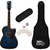 Intern INT-38C 38 Incheses basswood-BLS-G Cutaway Right HAnded Acoustic Guitar Kit, With Bag, Strings, Pick And Strap (Blue, 6 Strings)