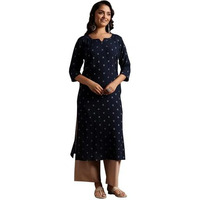 Libas Women's Cotton Ethnic Motifs Straight Kurta (29182O Blue