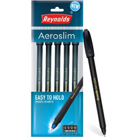 Reynolds AEROSLIM Ball Pen SET - 5 BLACK PENS WITH COMFORTABLE GRIP | Black BALL PENS FOR WRITING | PEN FOR STUDENTS & OFFICE STATIONERY | 0.7 mm TIP SIZE