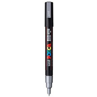 Uniball Posca 3M 0.9-1.3 mm Bullet Shaped Paint Marker Pen | Reversible & Washable Tips | For Rocks Painting, Fabric, Wood, Canvas, Ceramic, Scrapbooking, DIY Crafts | Silver Ink, Pack of 1