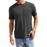 TAGDO Men's Waffle Knitted Crew Neck Regular Fit Tees (Waffle-5154-Dark Grey-M)