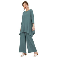 TADKEE Women's Solid Color Round Neck 3/4 Sleeve Co-ord Set | Casual Wear Co ord Set | Kurta Set for Women (FN-Round-Sugar-Cord-124-Green-S)
