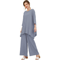 TADKEE Women's Solid Color Round Neck 3/4 Sleeve Co-ord Set | Casual Wear Co ord Set | Kurta Set for Women (FN-Round-Sugar-Cord-124-Aqua-L)