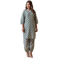 LookMark Women's Latest Printed Cotton Blend Straight Kurta and Afghani Pant Set Perfect for Casual and Office Wear (AZ-LM-P1-KS2070 Green-XL)