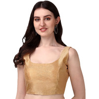 Pujia Mills Women's Deep Neck Silk Sleeveless Readymade Blouse (Sando Chiku, 34)